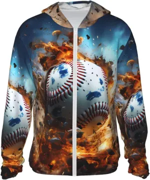 Lightweight UV Protection Sun Jacket, Hot Baseball Print Sportswear Hooded Sunblock Shirt for Outdoor