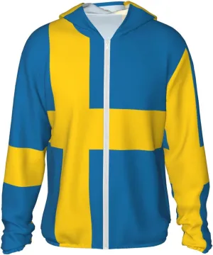 Lightweight UV Protection Sun Jacket, Swedish Flag Print Sportswear Hooded Sunblock Shirt for Outdoor