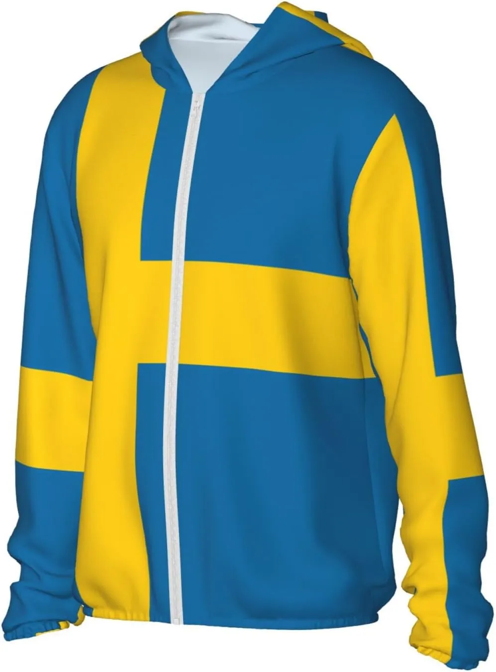 Lightweight UV Protection Sun Jacket, Swedish Flag Print Sportswear Hooded Sunblock Shirt for Outdoor