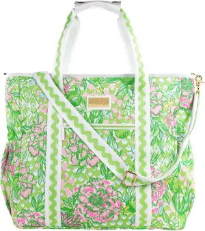 Lilly Pulitzer Green Picnic and Beach Cooler, Insulated Bag with Adjustable Shoulder Strap and Zipper, Large Soft Cooler for Groceries or Travel, Lime Feeling Good