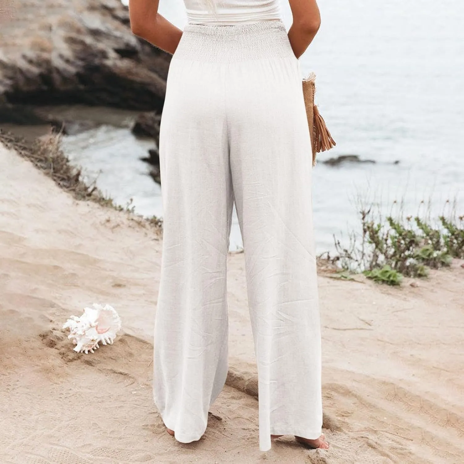 Linen Cargo Pants Women Summer Linen Pants Pants Wide Leg Long Pant Trousers with Pocket Womens Linen Pants Straight Leg
