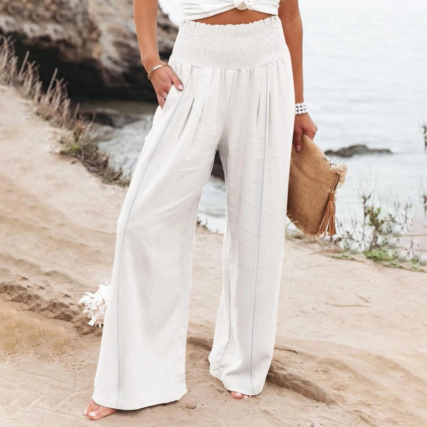 Linen Cargo Pants Women Summer Linen Pants Pants Wide Leg Long Pant Trousers with Pocket Womens Linen Pants Straight Leg