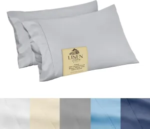 Linen Home 500 Thread Count Queen Pillowcase Set | 100% Long-Staple Cotton Pillow Cases | Soft & Smooth Luxury Satin Set of 2 Pillowcases | 4 Inch Z Hem | Silver