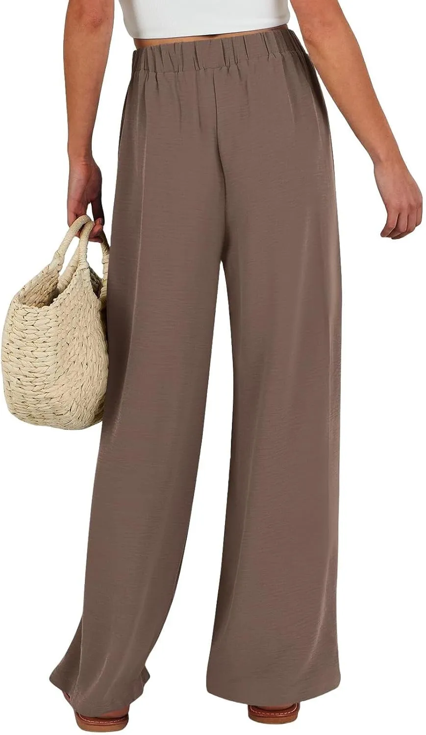 Linen Pants Women Summer Palazzo Pant Woman Wide Leg Drawstring Trousers Casual Flowy Boho Outfits for Beach Vacation