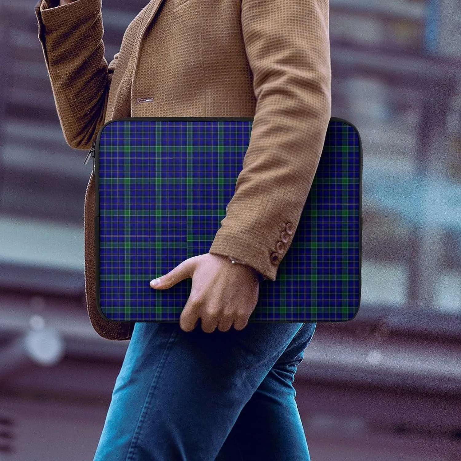 Lines Navy Blue And Yellow All Print Hands Free Withdrawal Laptop Bag Unisex