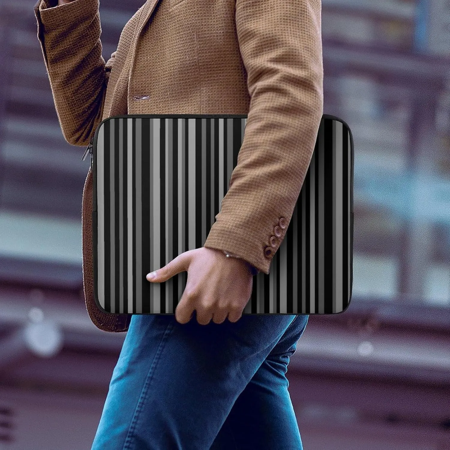 Lines Navy Blue And Yellow All Print Hands Free Withdrawal Laptop Bag Unisex