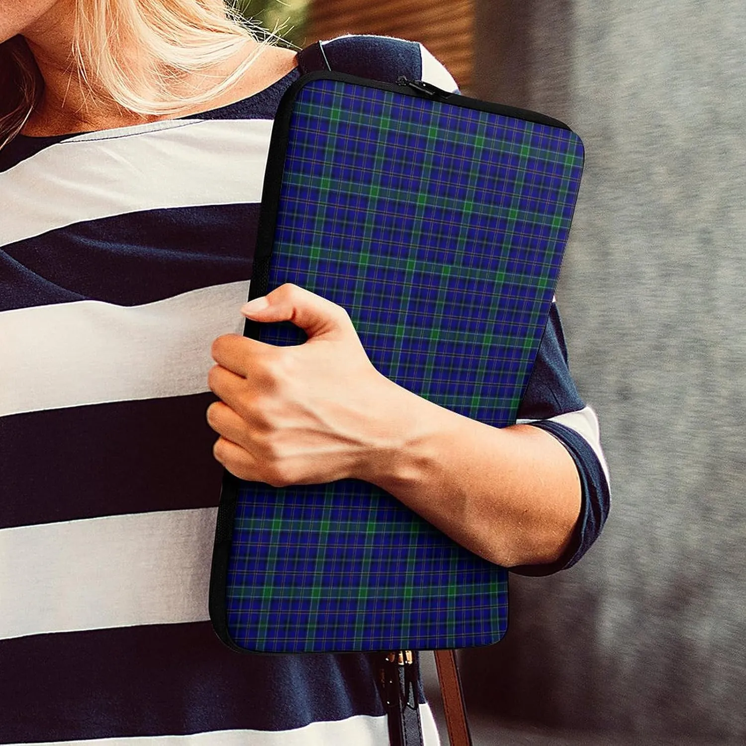 Lines Navy Blue And Yellow All Print Hands Free Withdrawal Laptop Bag Unisex