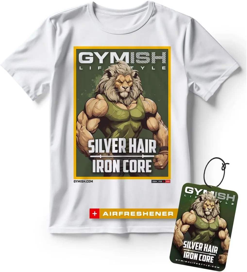 Lion Iron Core Workout Gym T-Shirt for Men with Air Freshener Gift Set