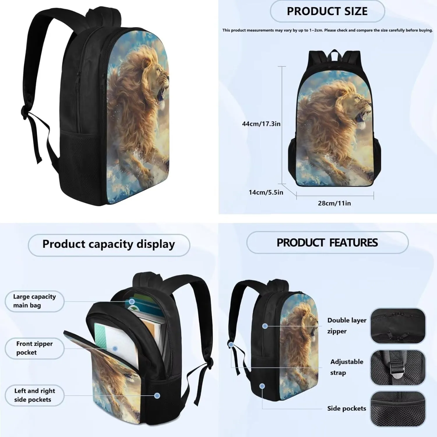 Lion Roar Kids Backpack Boys Elementary School Backpack Set School Bags for Kids Girls Back to School Bookbag for Middle School for Back To School Season Graduation Season