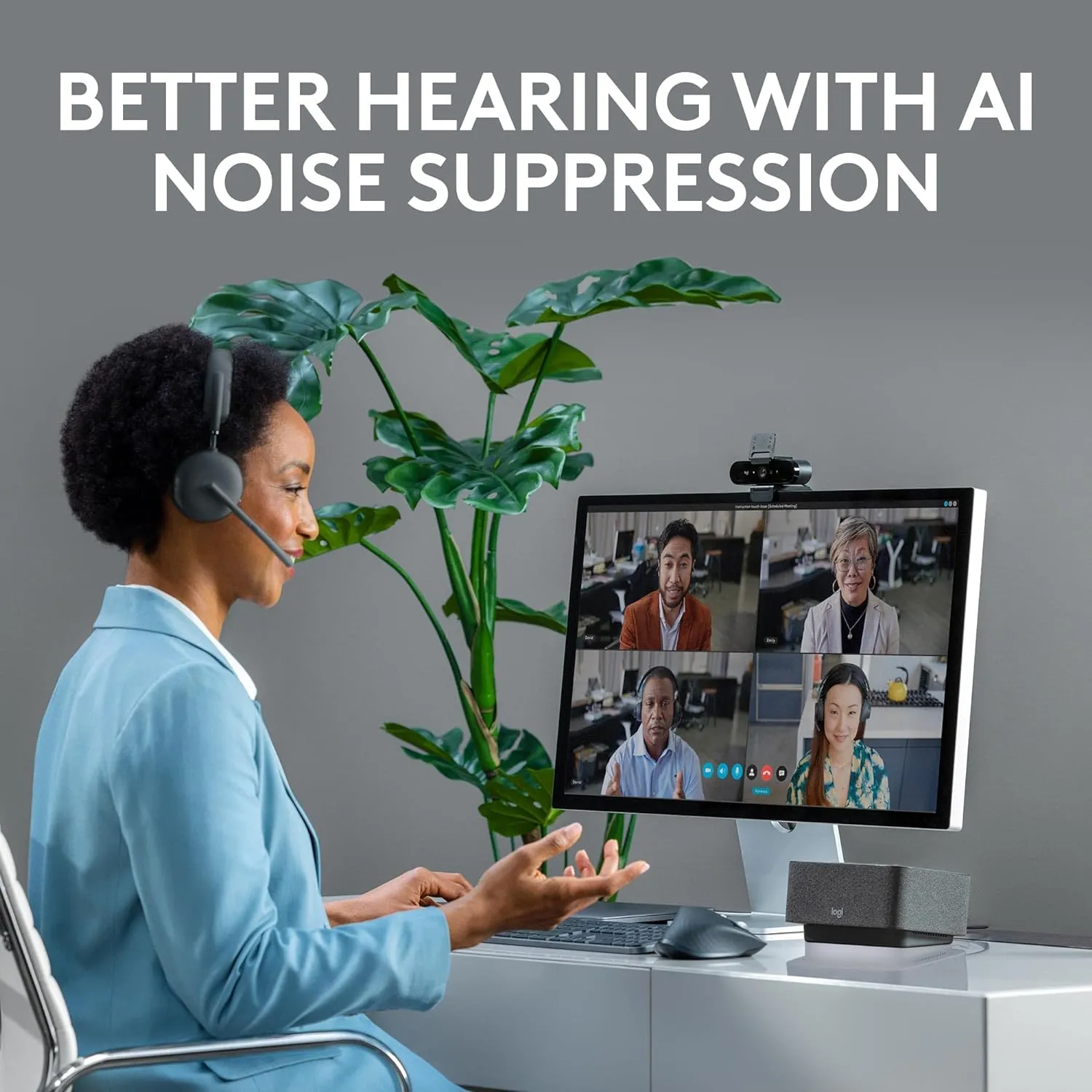 Logitech Zone 950 Premium Noise Canceling Headset with Hybrid ANC, Bluetooth, USB-C, USB-A, Certified for Zoom, Google Meet, Google Voice, and Fast Pair - Graphite