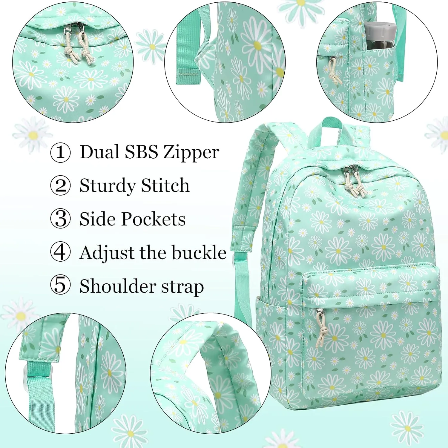 LOIDOU Backpack for Teen Girls Bookbags School Backpack with Lunch Box and Pencil Case 3 in 1 School Bags Set