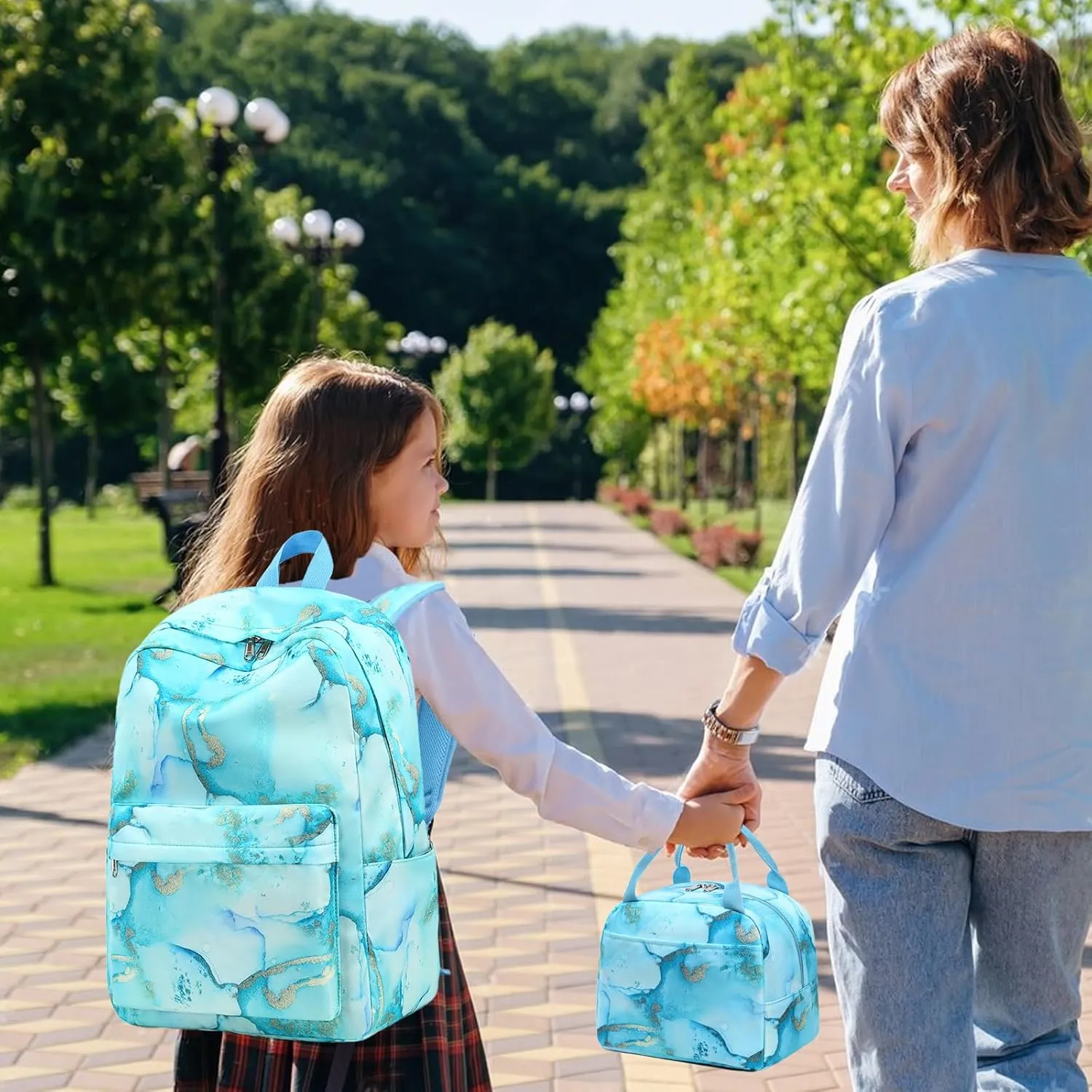 LOIDOU Backpack for Teen Girls Bookbags School Backpack with Lunch Box and Pencil Case 3 in 1 School Bags Set