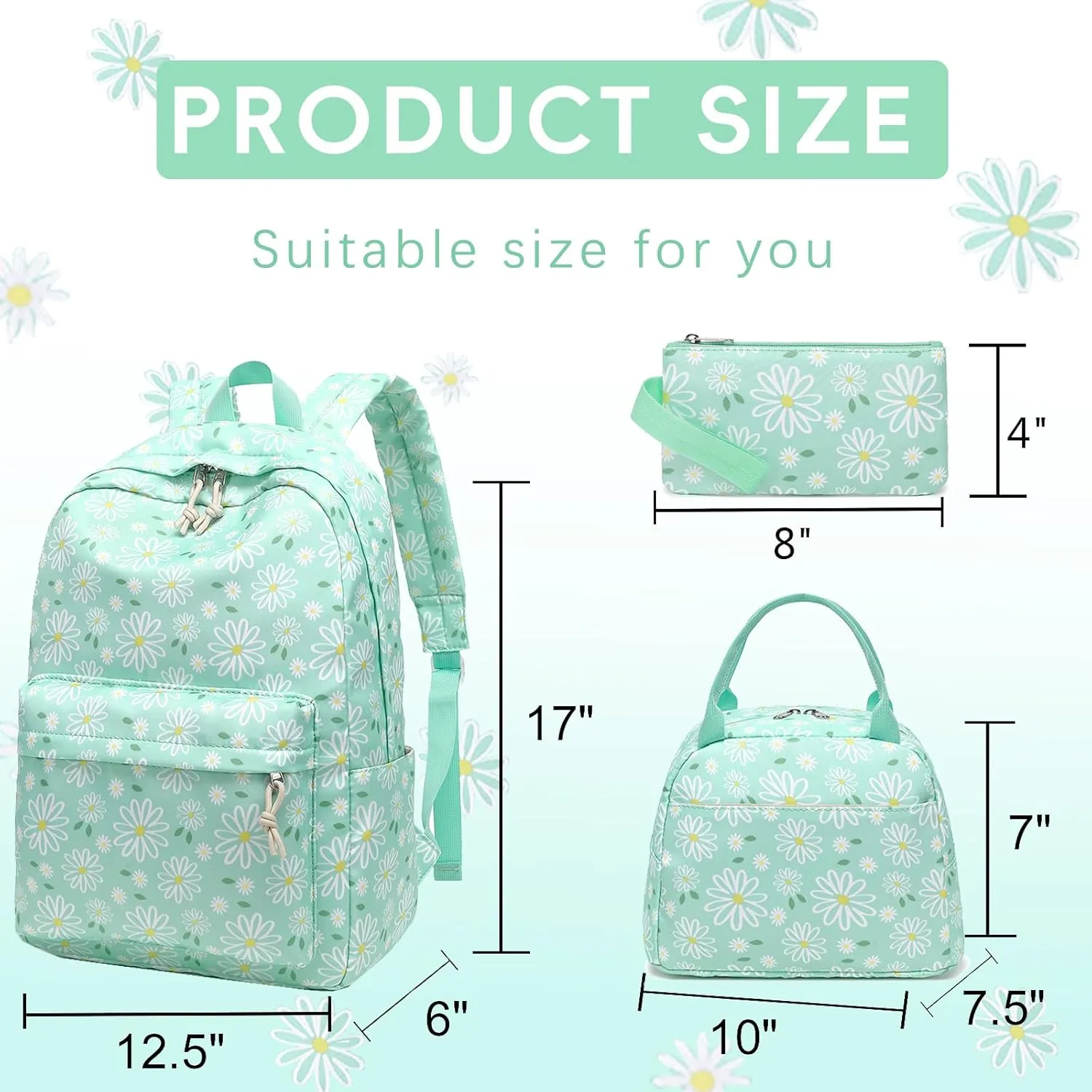 LOIDOU Backpack for Teen Girls Bookbags School Backpack with Lunch Box and Pencil Case 3 in 1 School Bags Set