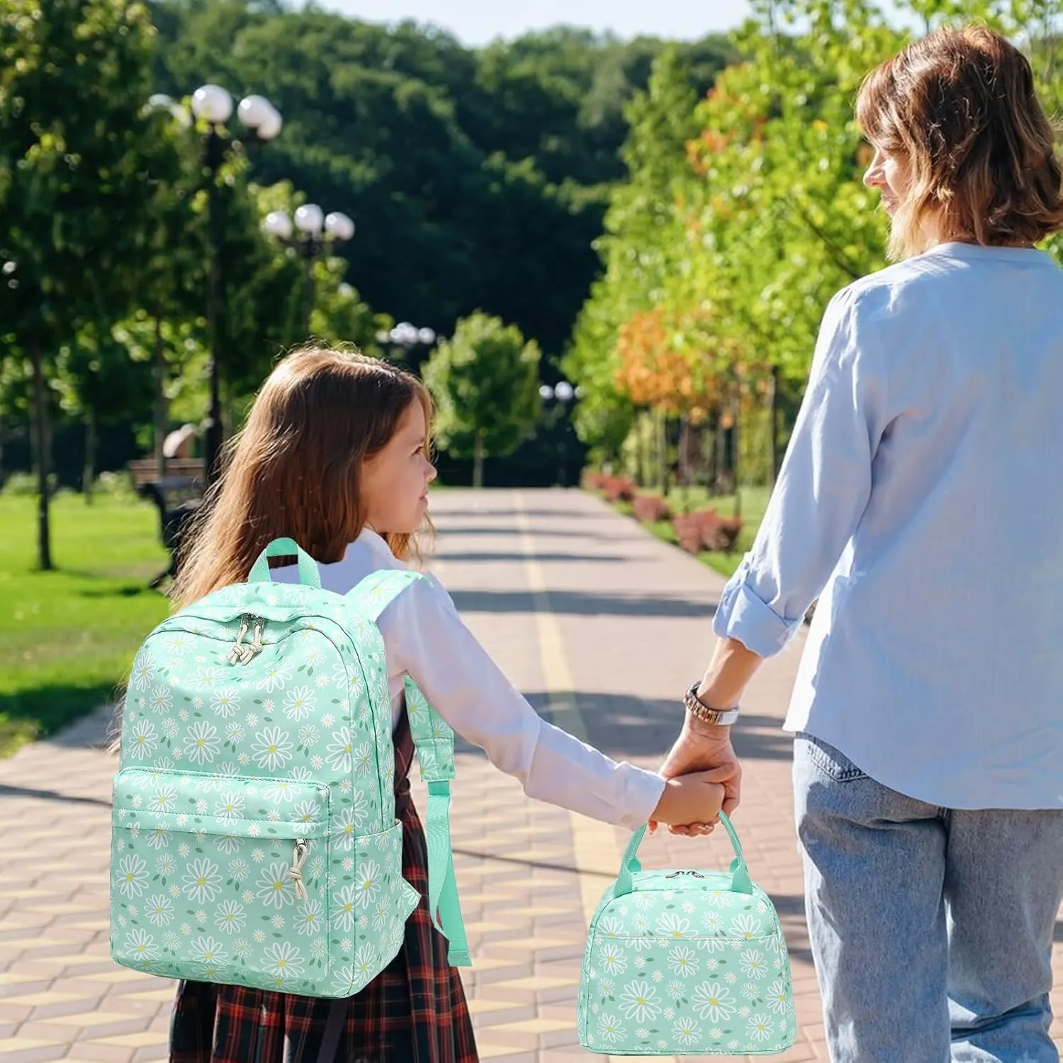 LOIDOU Backpack for Teen Girls Bookbags School Backpack with Lunch Box and Pencil Case 3 in 1 School Bags Set
