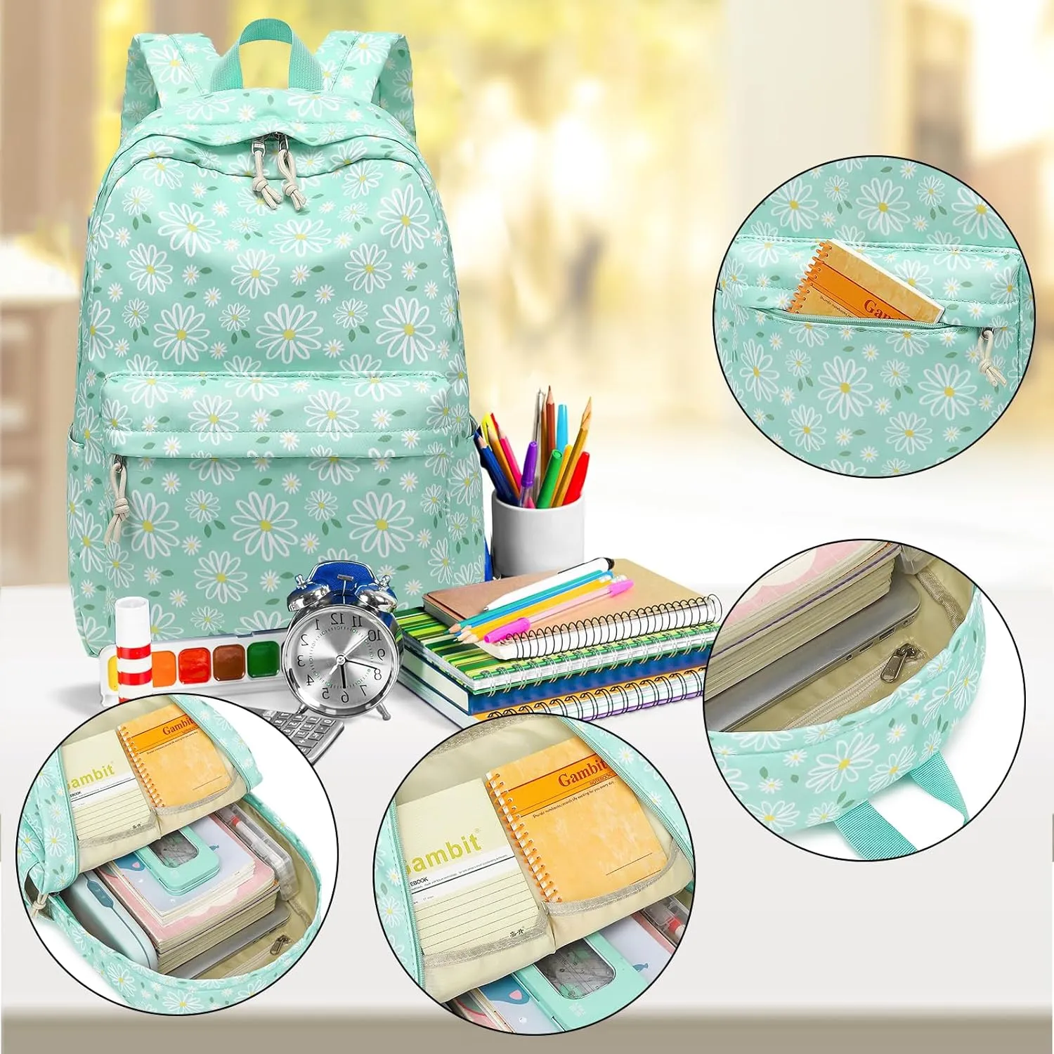 LOIDOU Backpack for Teen Girls Bookbags School Backpack with Lunch Box and Pencil Case 3 in 1 School Bags Set