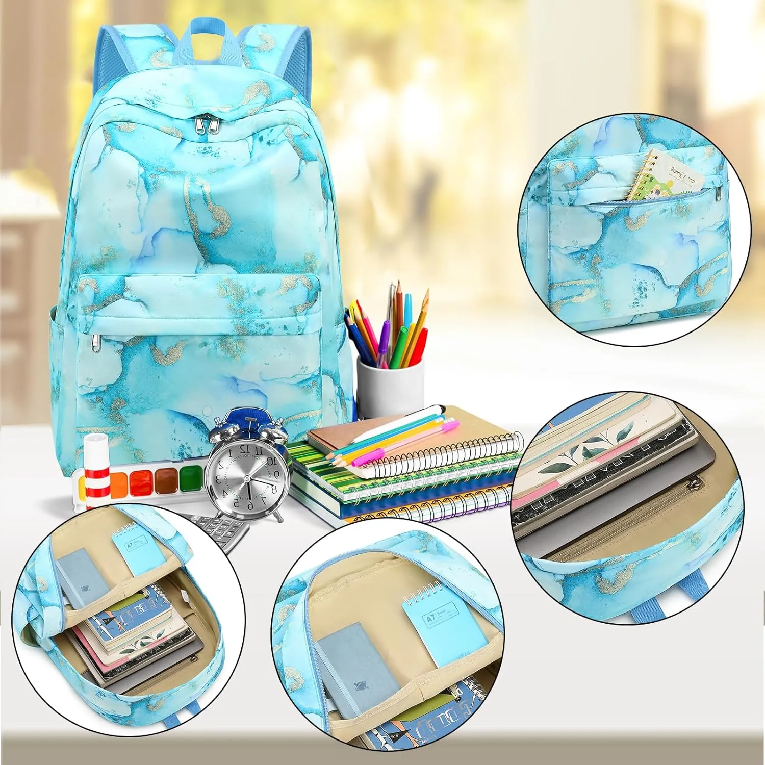 LOIDOU Backpack for Teen Girls Bookbags School Backpack with Lunch Box and Pencil Case 3 in 1 School Bags Set