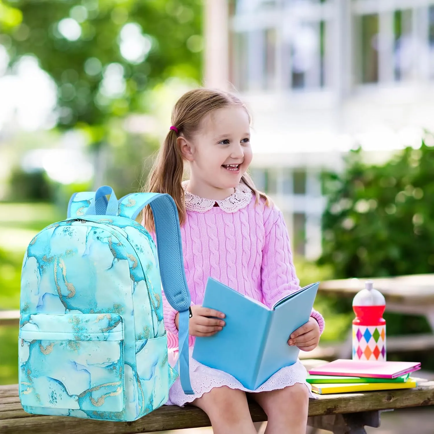 LOIDOU Backpack for Teen Girls Bookbags School Backpack with Lunch Box and Pencil Case 3 in 1 School Bags Set