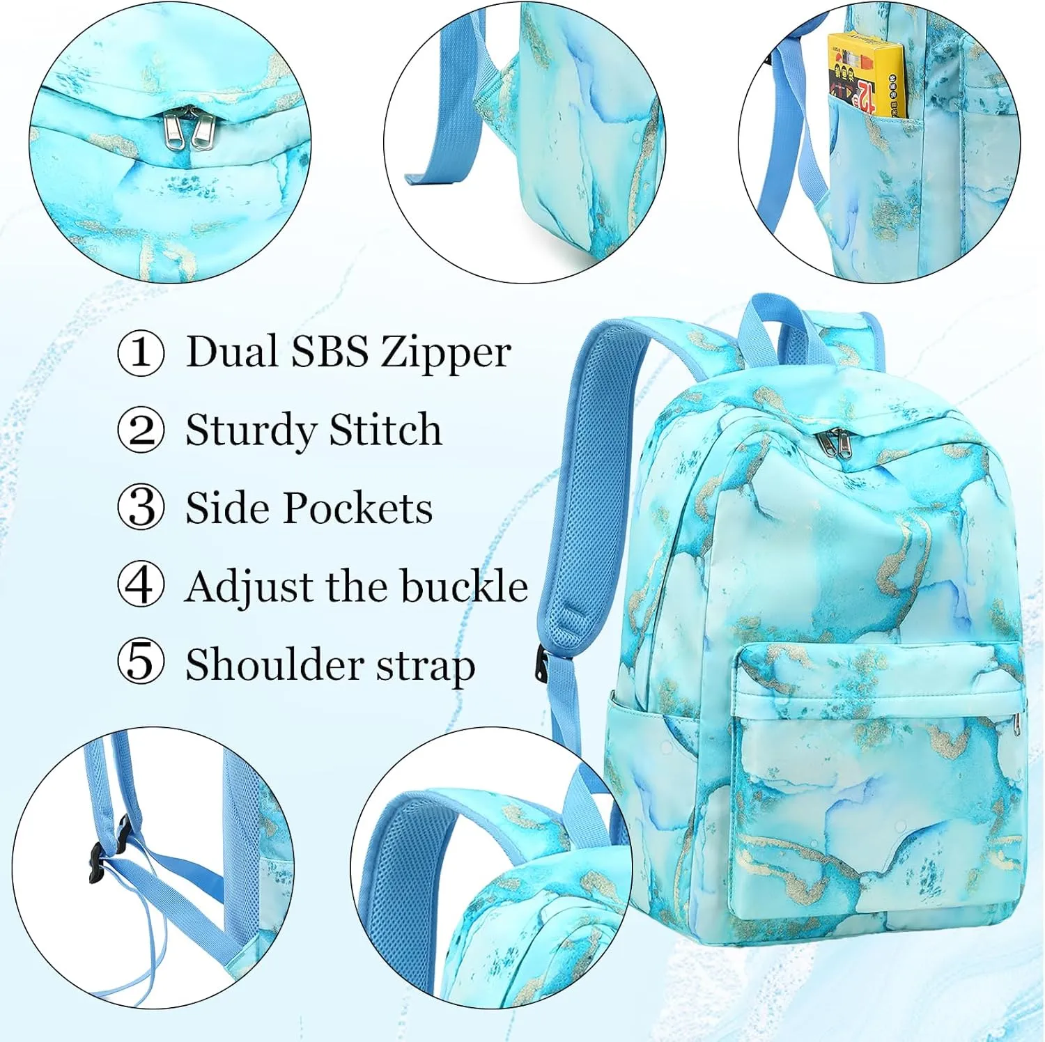 LOIDOU Backpack for Teen Girls Bookbags School Backpack with Lunch Box and Pencil Case 3 in 1 School Bags Set