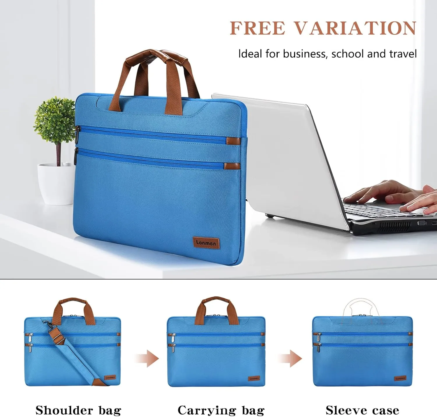 LONMEN 14 Inch Laptop Shoulder Bag,Computer Sleeve Carrying Case for 15 inch MacBook Pro 2019 / MacBook Pro Retina/Microsoft Surface Book 2 / Dell XPS 15/14" Laptop/Chromebook/Ultrabook