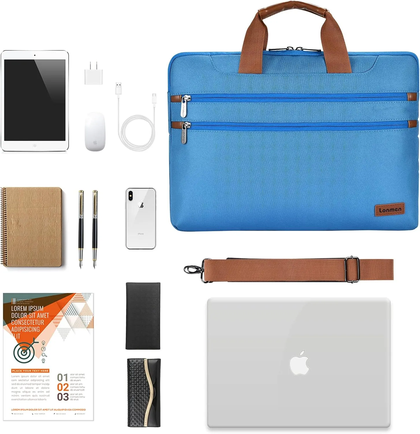 LONMEN 14 Inch Laptop Shoulder Bag,Computer Sleeve Carrying Case for 15 inch MacBook Pro 2019 / MacBook Pro Retina/Microsoft Surface Book 2 / Dell XPS 15/14" Laptop/Chromebook/Ultrabook