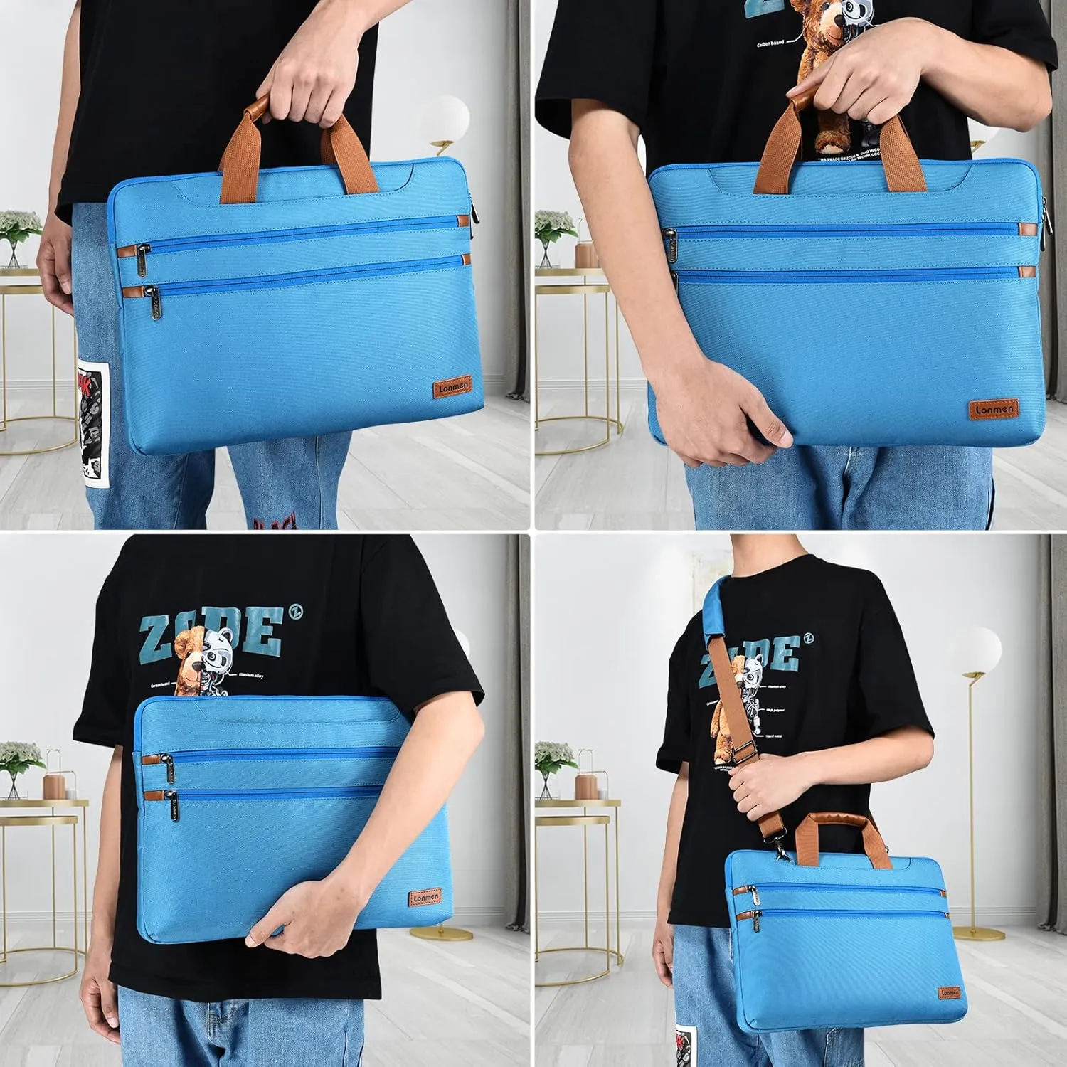 LONMEN 14 Inch Laptop Shoulder Bag,Computer Sleeve Carrying Case for 15 inch MacBook Pro 2019 / MacBook Pro Retina/Microsoft Surface Book 2 / Dell XPS 15/14" Laptop/Chromebook/Ultrabook