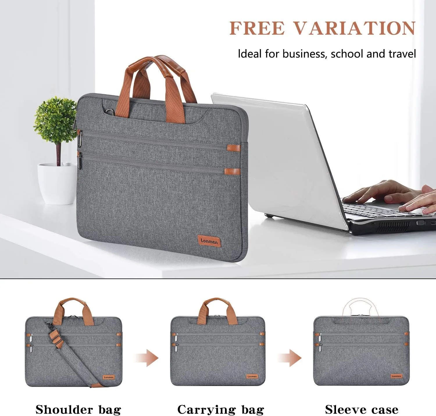 LONMEN 17.3 Inch Laptop Shoulder Bag,Computer Sleeve Carrying Case for 17.3" Lenovo IdeaPad 330 / Dell Inspiron 17 5000 / HP Pavilion/Acer/MSI/ASUS (Gray)