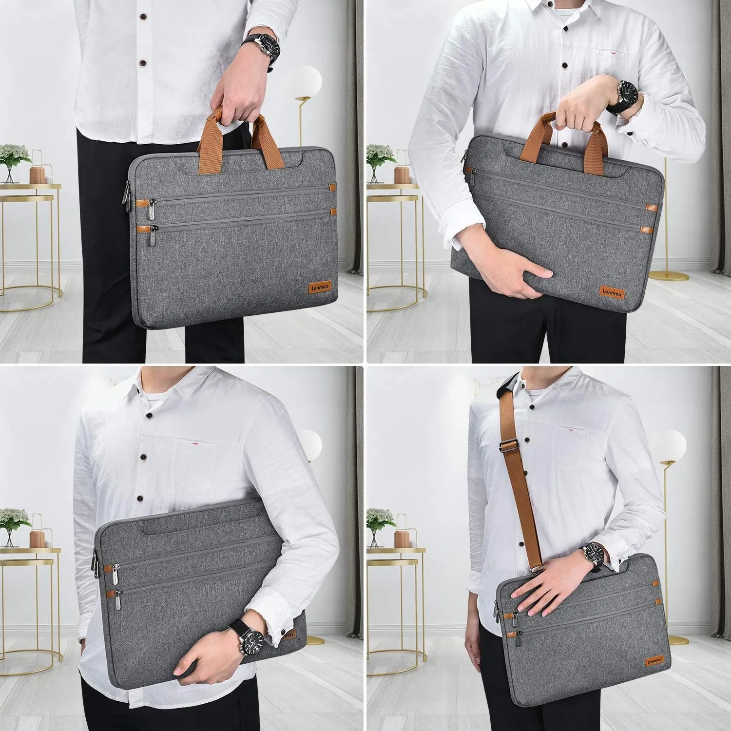 LONMEN 17.3 Inch Laptop Shoulder Bag,Computer Sleeve Carrying Case for 17.3" Lenovo IdeaPad 330 / Dell Inspiron 17 5000 / HP Pavilion/Acer/MSI/ASUS (Gray)