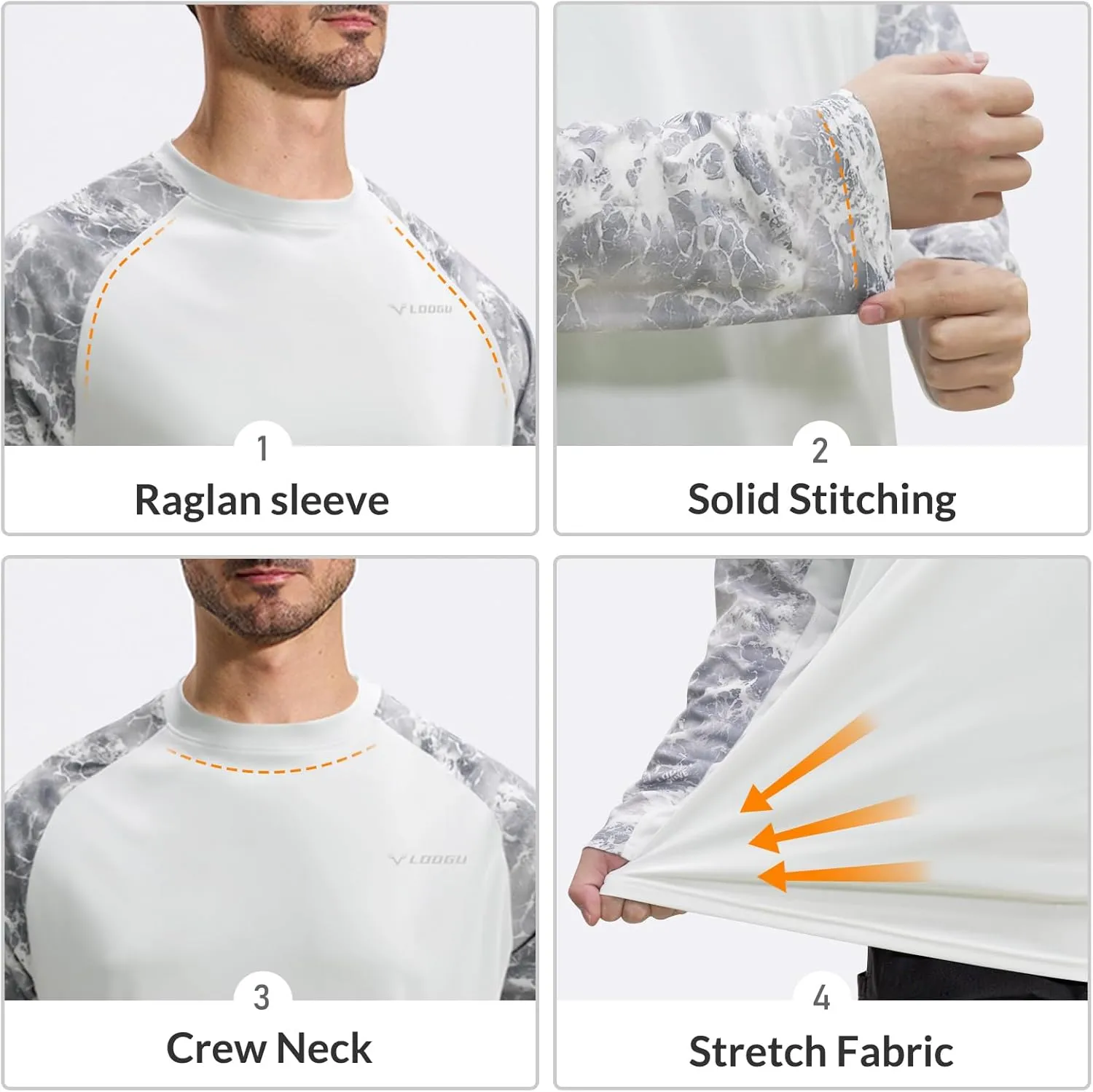 LOOGU Men's UPF 50  UV Sun Protection SPF Rash Guard Lightweight Long Sleeve Shirts Outdoor for Fishing Hiking Swimming