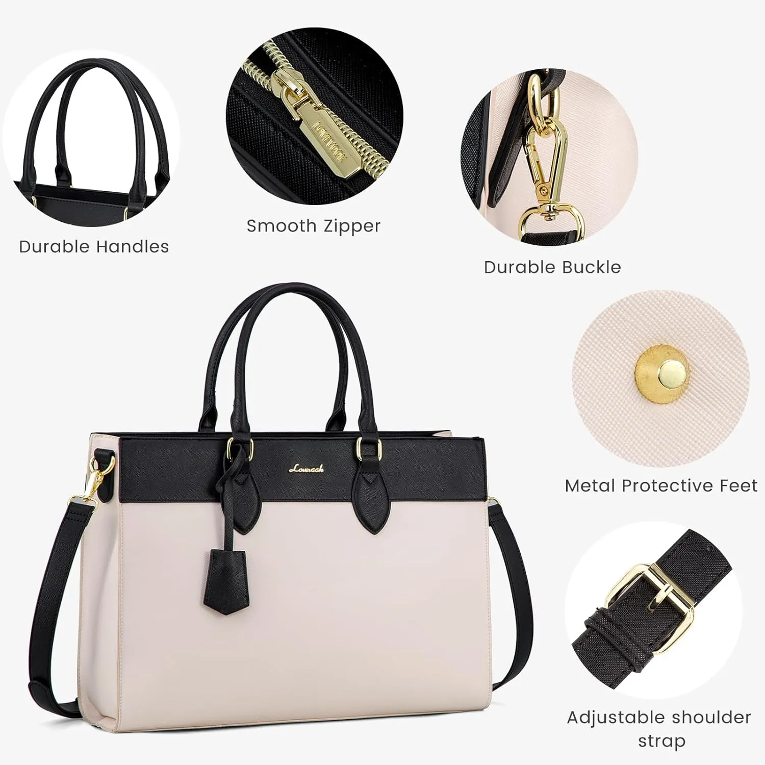 LOVEVOOK Laptop Bag for Women, 17.3 inch Laptop Tote Work Bag Purse, Large Waterproof Leather Computer Briefcase for Office