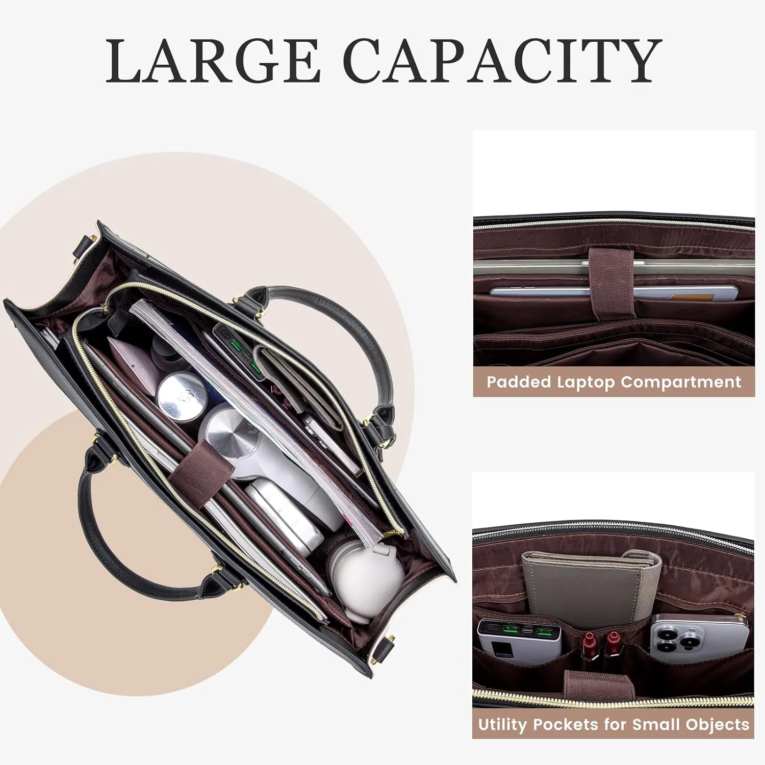 LOVEVOOK Laptop Bag for Women, 17.3 inch Laptop Tote Work Bag Purse, Large Waterproof Leather Computer Briefcase for Office
