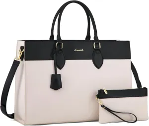 LOVEVOOK Laptop Bag for Women, 17.3 inch Laptop Tote Work Bag Purse, Large Waterproof Leather Computer Briefcase for Office