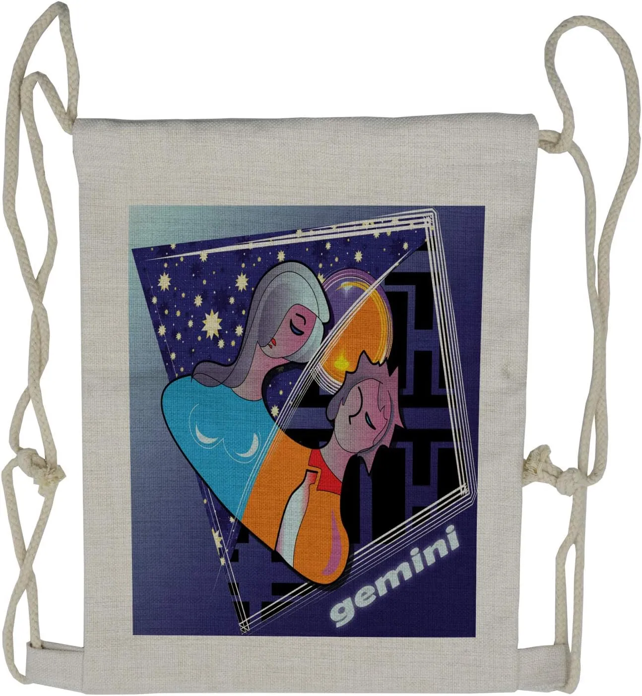 Lunarable Astrology Drawstring Backpack, Gemini Couple Mercury, Sackpack Bag