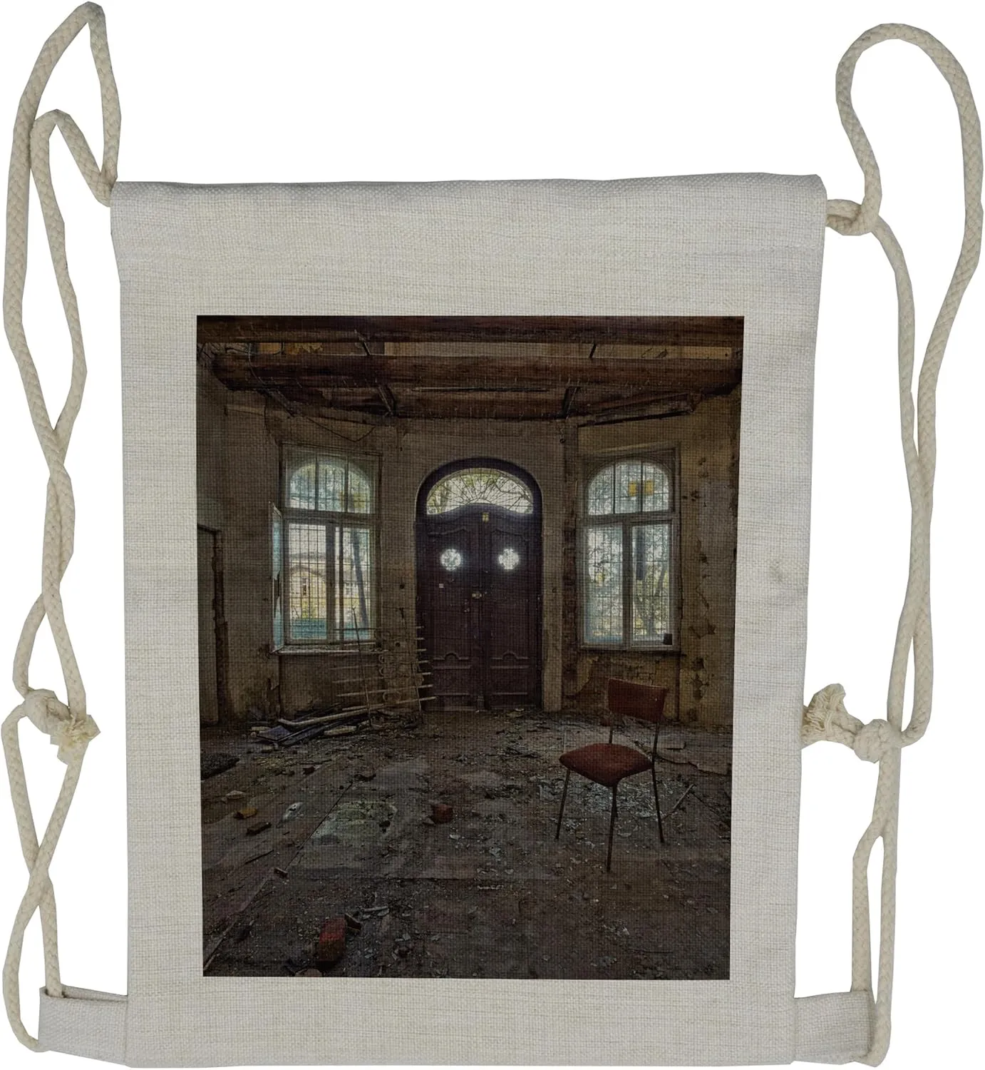Lunarable Building Drawstring Backpack, Abandoned House Interior, Sackpack Bag