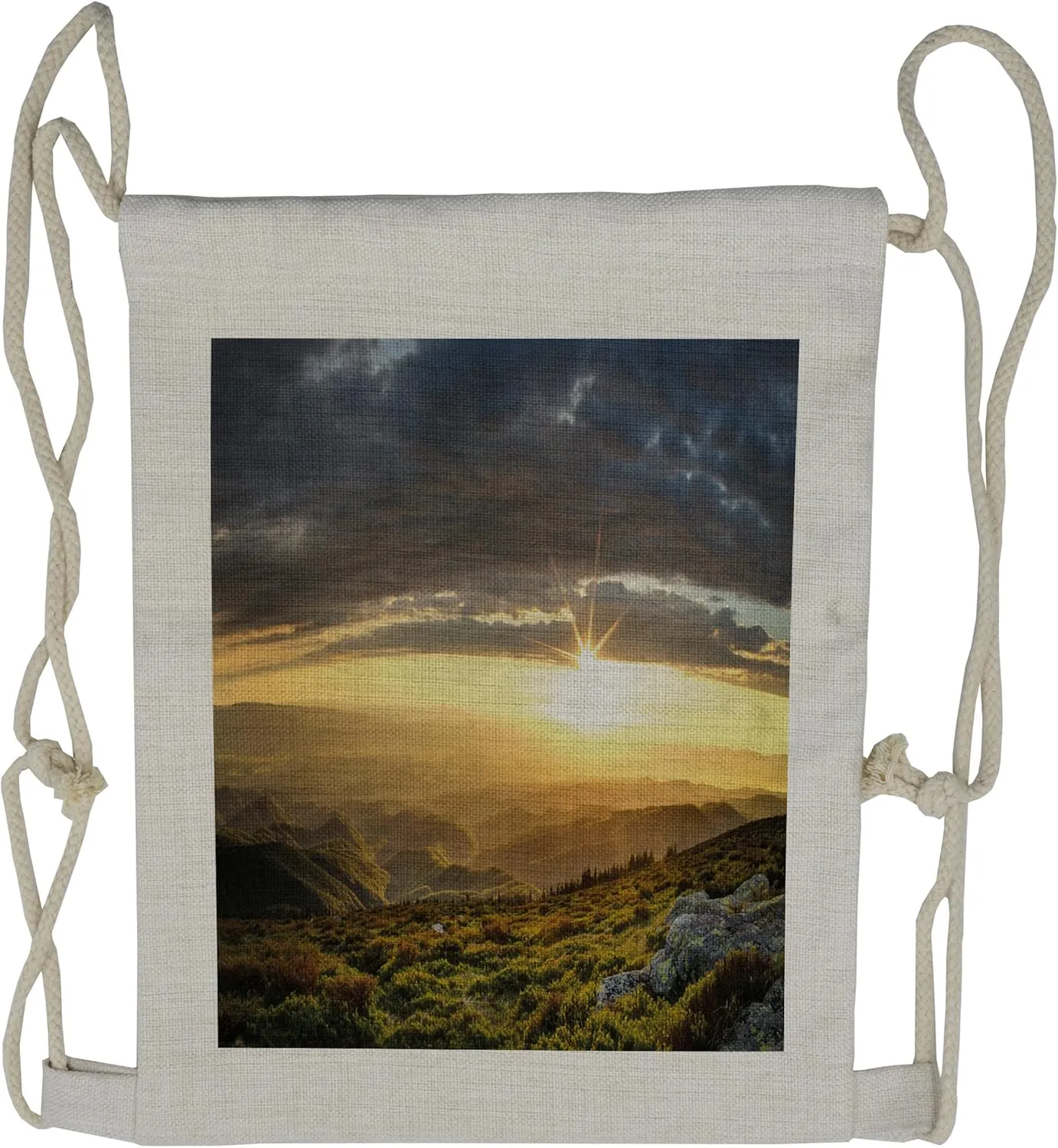 Lunarable Landscape Drawstring Backpack, Dramatic Sunset Cloudy, Sackpack Bag