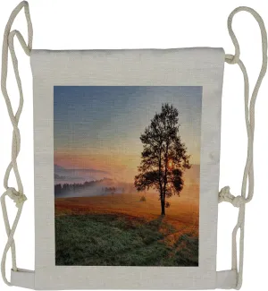Lunarable Landscape Drawstring Backpack, Meadow Dramatic Sunset, Sackpack Bag