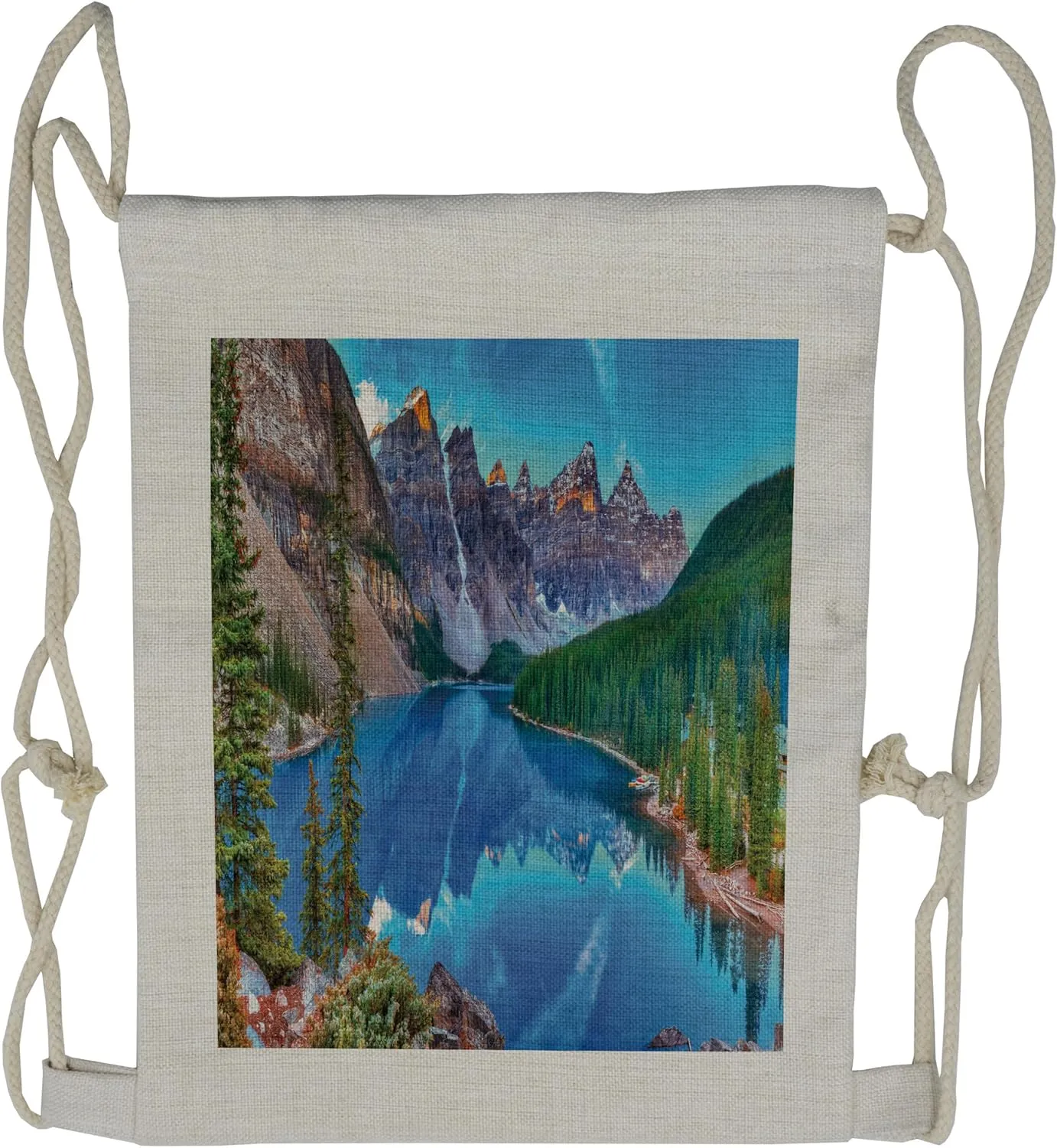 Lunarable Landscape Drawstring Backpack, Moraine Lake Clear Sky, Sackpack Bag