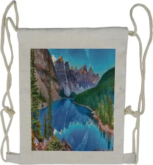 Lunarable Landscape Drawstring Backpack, Moraine Lake Clear Sky, Sackpack Bag