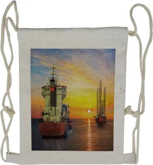 Lunarable Nautical Drawstring Backpack, Tanker Ship Oil Platform, Sackpack Bag