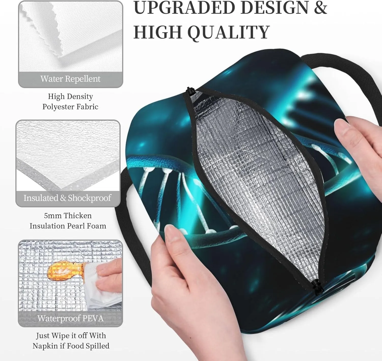 Lunch Bag Lunch Box for Women Men Reusable Insulated Lunch Tote Bag Science Gene Strand Leakproof Cooler Bag Portable Cooler Lunch Container for Picnic Travel