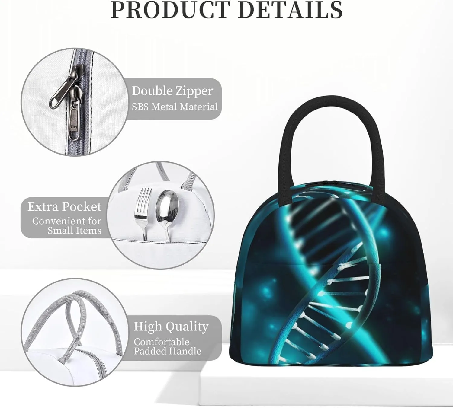 Lunch Bag Lunch Box for Women Men Reusable Insulated Lunch Tote Bag Science Gene Strand Leakproof Cooler Bag Portable Cooler Lunch Container for Picnic Travel