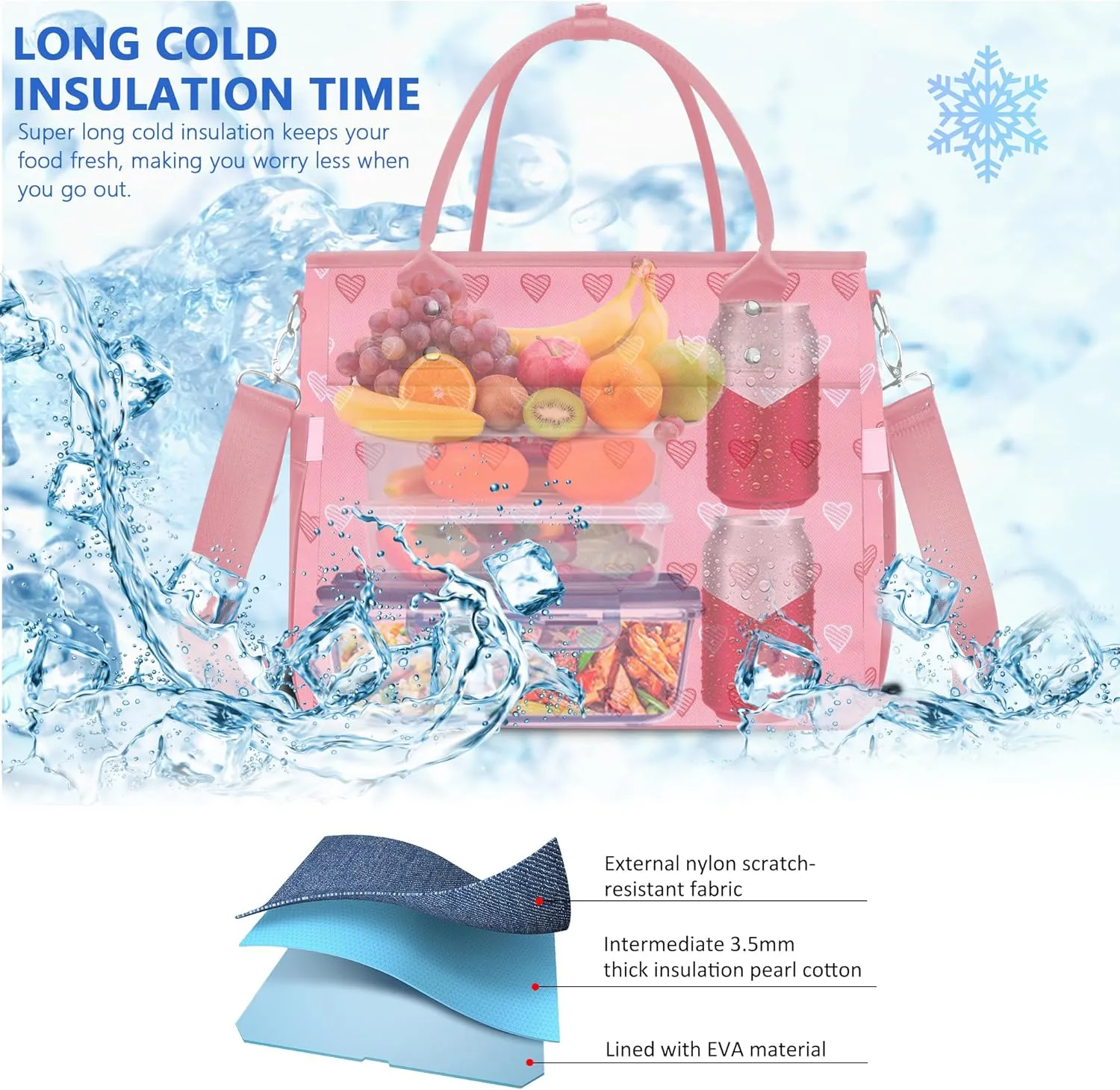 Lunch Bag Lunch Box Women - Leakproof Insulated Lunch Cooler Bag for Women - Large Lunch Tote Bags Adults, Pink Heart