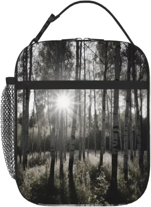 Lunch Bag Reusable Lunch Box for Women Men Leakproof Cooler Bag Sunlight Through Birch Trees Insulated Lunchbox Portable Handbag for Travel Work Picnic