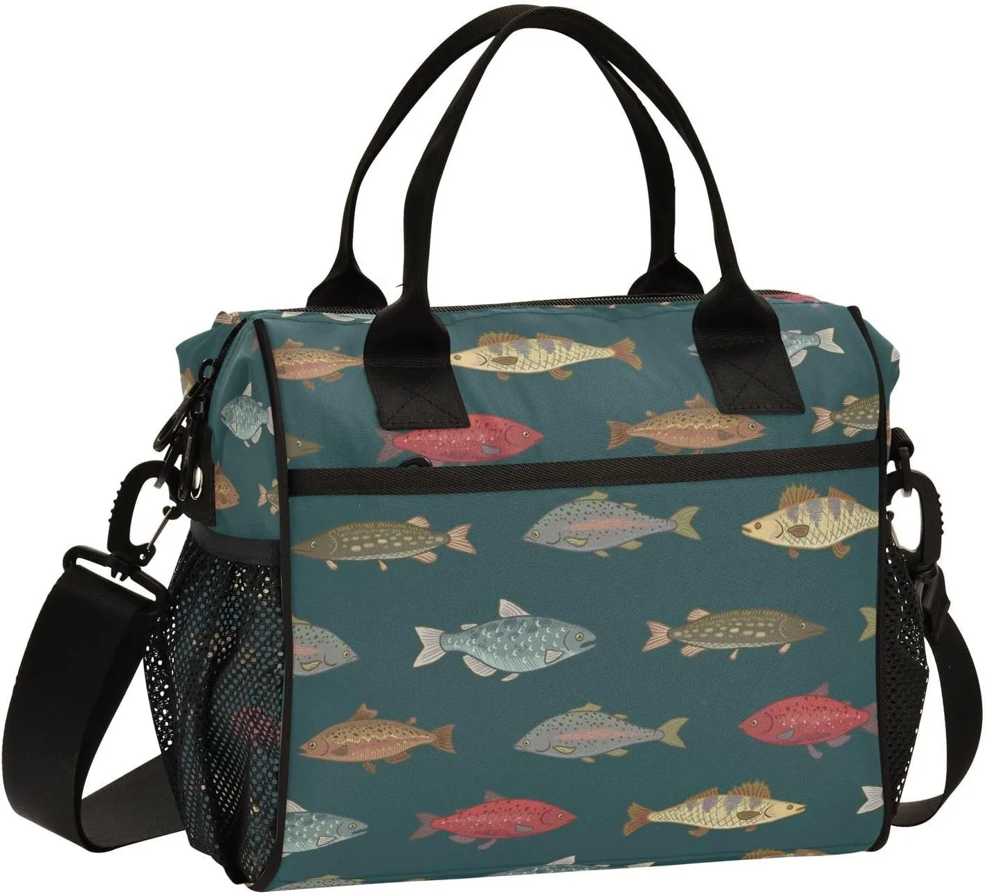 Lunch Bag River Freshwater Fish Insulated Lunch Box Reusable Lunch Tote Bag with Adjustable Shoulder Strap for Men Women M