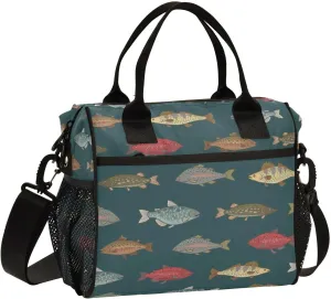 Lunch Bag River Freshwater Fish Insulated Lunch Box Reusable Lunch Tote Bag with Adjustable Shoulder Strap for Men Women M