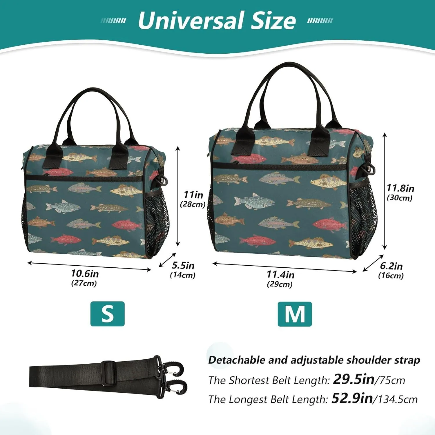 Lunch Bag River Freshwater Fish Insulated Lunch Box Reusable Lunch Tote Bag with Adjustable Shoulder Strap for Men Women M
