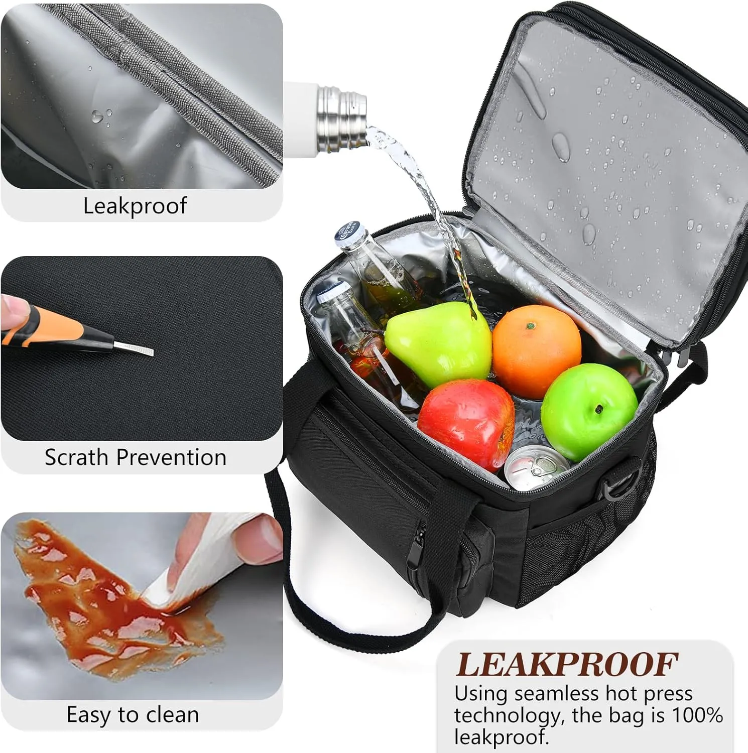 Lunch Box & Lunch Bag for Men Women, Large Insulated Adult Lunch Box, Leakproof Cooler Lunchbox with Bottle Opener for Work Picnic Beach, 16L, Black