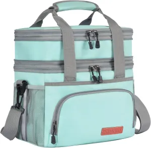 Lunch Box For Men/Women,Large Double-layer Insulated Expandable Reusable Leakproof Cooler Bags For Adults,Lunch Bag With Adjustable Shoulder Strap For Office Travel Picnic（Cyan）