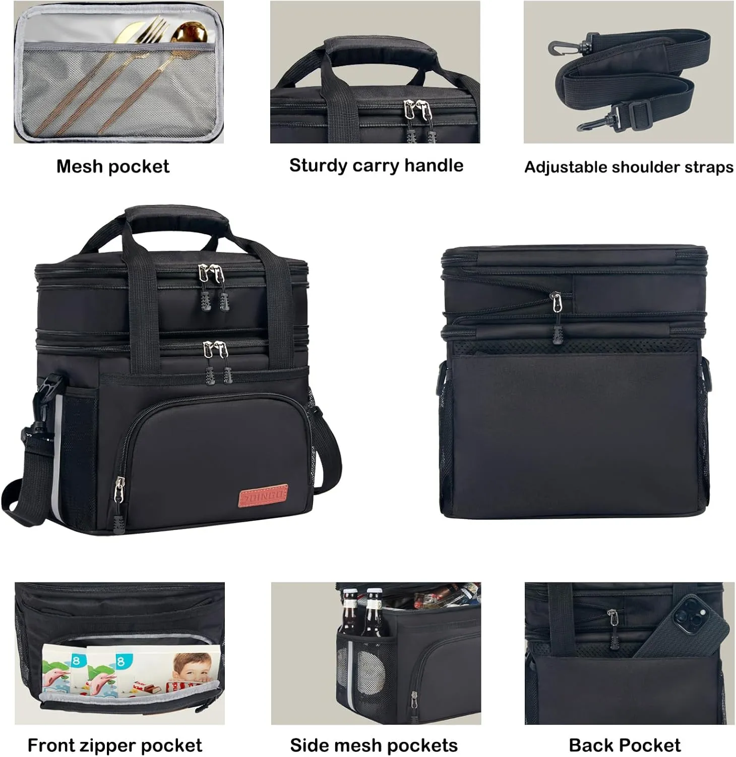 Lunch Box For Men/Women,Large Double-layer Insulated Expandable Reusable Leakproof Cooler Bags For Adults,Lunch Bag With Adjustable Shoulder Strap For Office Travel Picnic（Cyan）