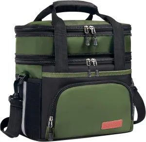 Lunch Box For Men/Women,Large Double-layer Insulated Expandable Reusable Leakproof Cooler Bags For Adults,Lunch Bag With Adjustable Shoulder Strap For Office Travel Picnic(Green)