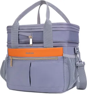 Lunch Box for Women Double Deck Insulated Lunch Bag Women Expandable Leakproof Reusable Lunch Cooler Bag for Work, Office, Picnic, Grey